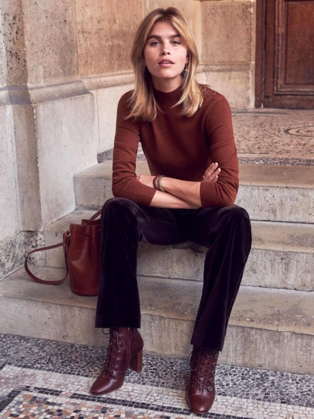 Sézane Caramel Brown Wool and Cashmere Jacob Sweater Size XS
